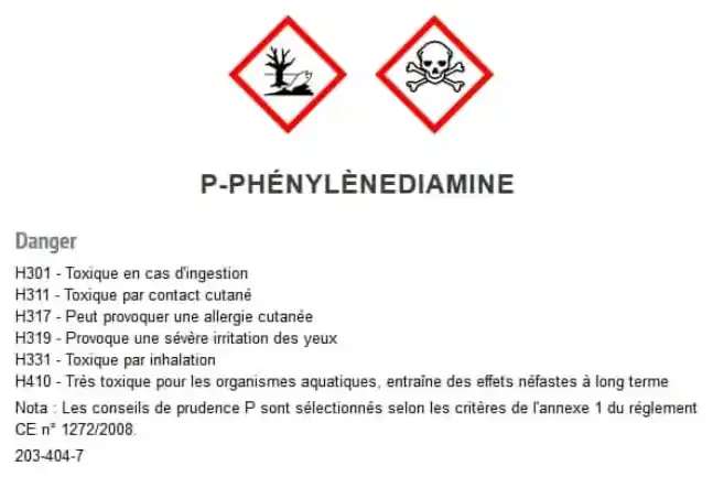 Dangers P-Phénylènediamine